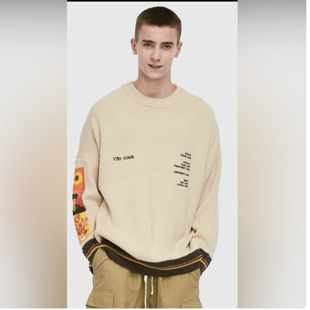Aelfric Eden Small Van Gogh Sunflower Self Portrait Art Knit Sweater Streetwear